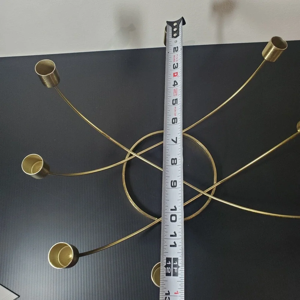 MODERN DESIGN BRASS COLOR 8 CANDLE HOLDER CANDELABRA CIRCLE RING 14